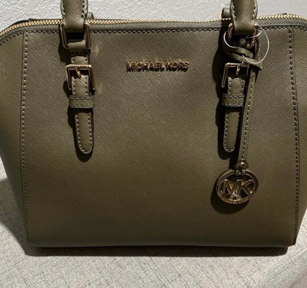 Michael Kors Ciara Medium Saffiano Leather Satchel Olive Green
